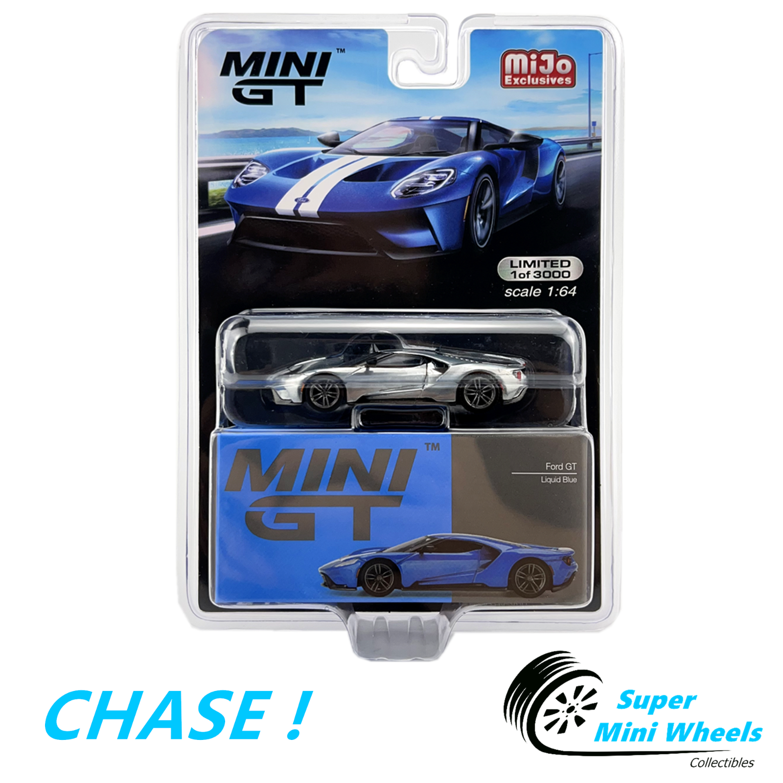 アメリカ　MiJo Toys 限定　フォード (スノコブルー) チェイスカー 1/64 MINI GT MIJO EXCLUSIVES FORD MUSTANG SHELBY GT500