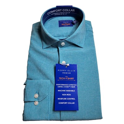 Perry Ellis Premium Non-Iron Slim Fit Dress Shirt Turquoise 15.5-34/35 (CJ2) 