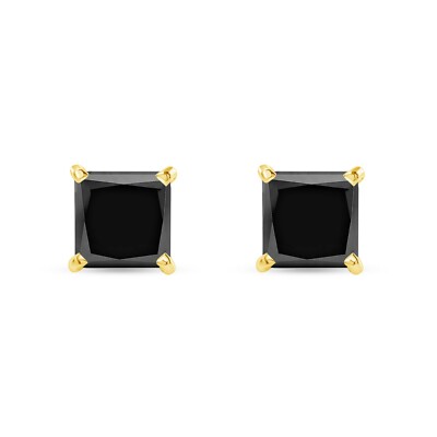 Pre-owned Shine Brite With A Diamond 2.75 Ct Princess Black Earrings Studs Solid 14k Yellow Gold Push Back Martini In White/colorless
