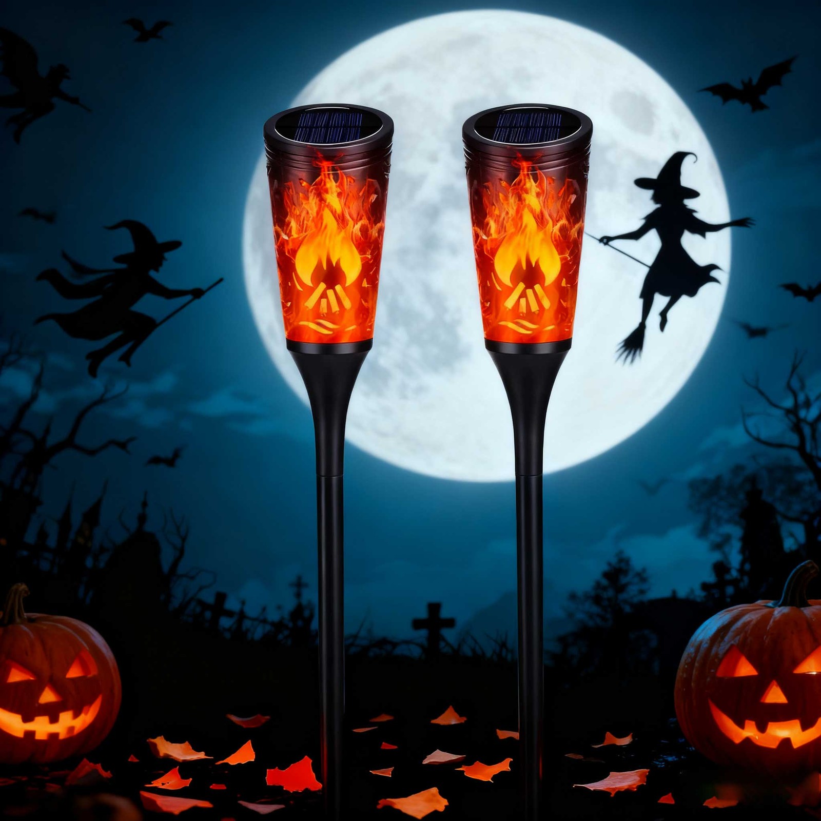 Halloween Decoration Outdoor Solar Lights Torch Light Flickering Flame Pathway