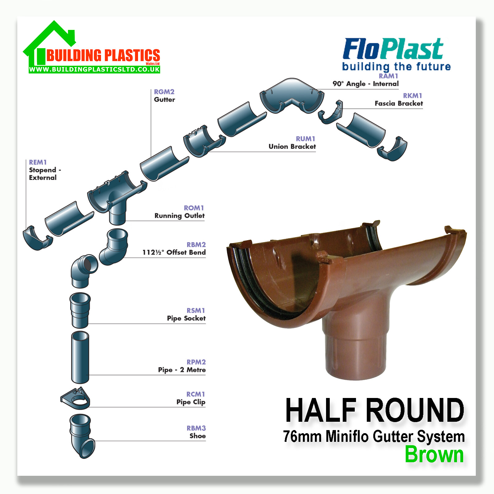 MINI SMALL GUTTERING & FITTINGS BROWN FOR SHEDS PORCHES