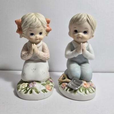Vintage Homco Ceramic 2 PC Set Boy & Girl Kneeling in Garden Spring