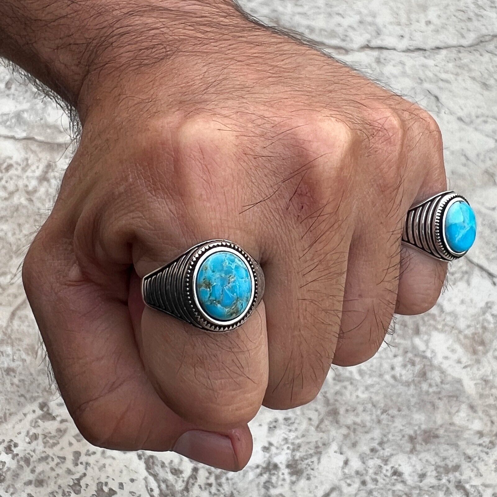 Mens Real 925 Sterling Silver Natural Turquoise Oval Gemstone Ring Pinky 7-13 Mens Real 925 Sterling Silver Natural Turquoise Oval Gemstone Ring Pinky 7-13