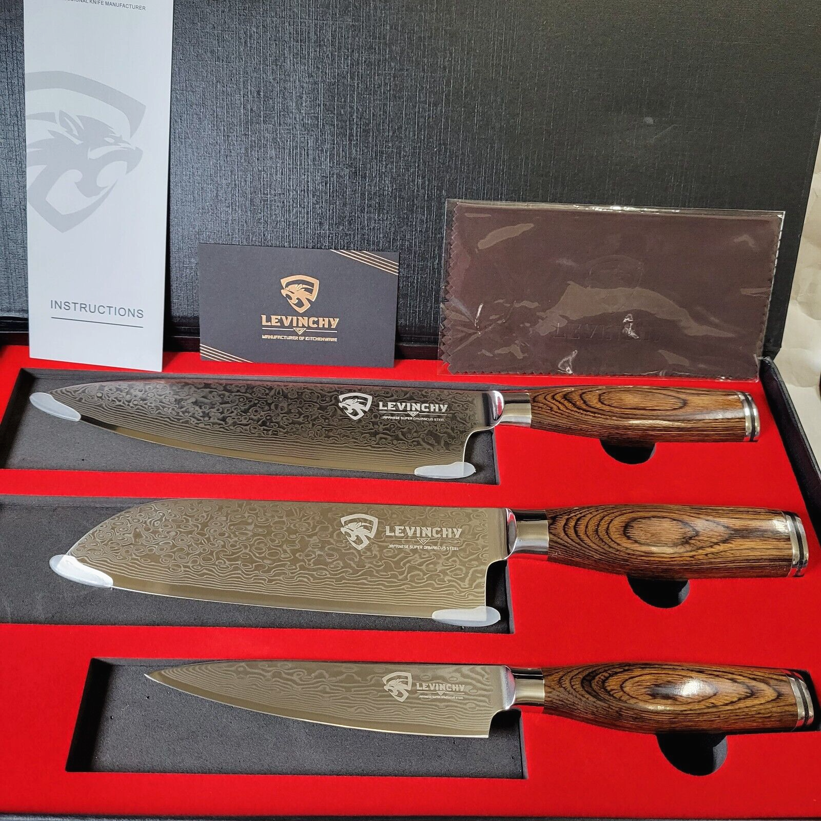 3 Pieces Chef Knife/santoku/steak Pakka Wood