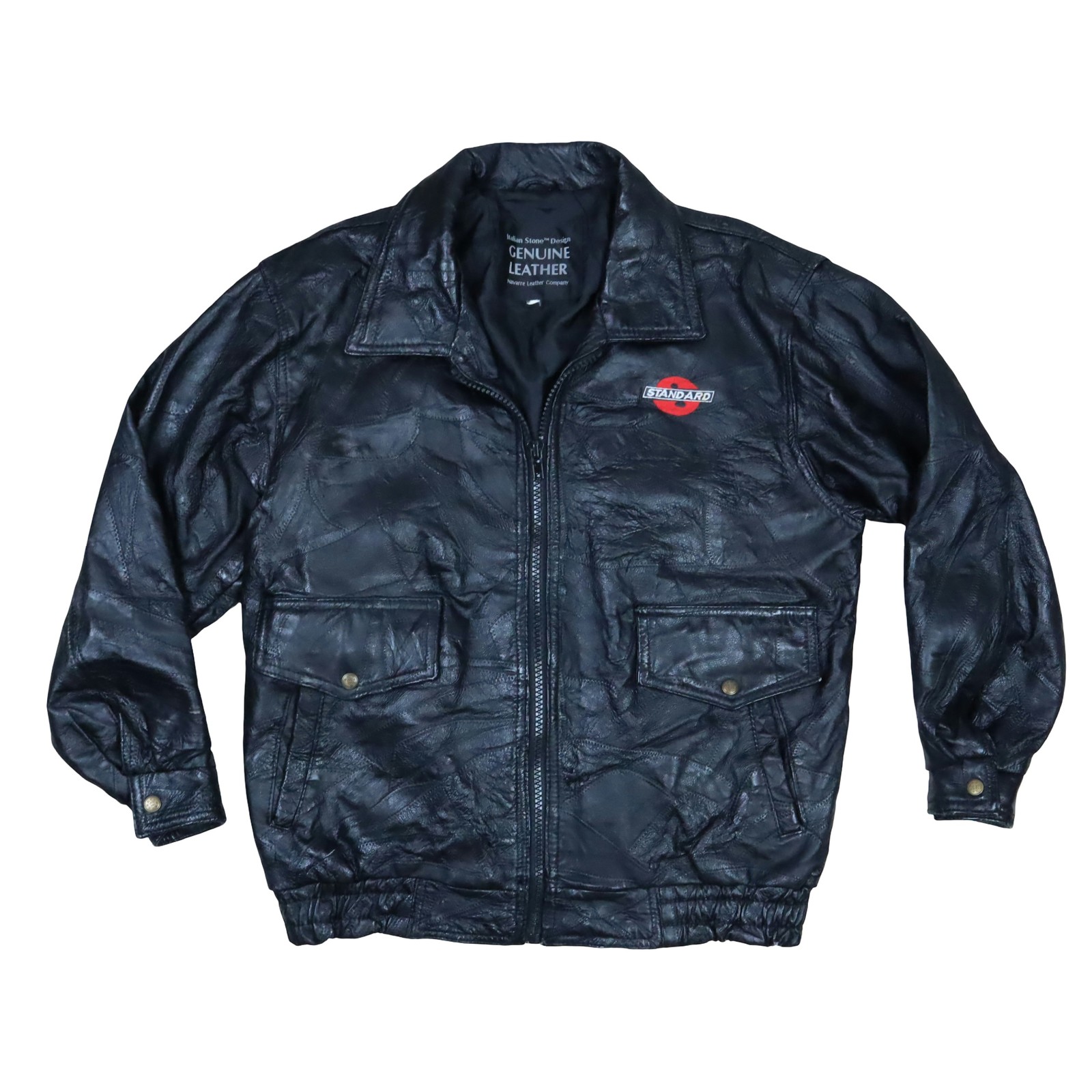 Vintage Standard Motorsports Motorcycle Leather Bomber Jacket Men's XL