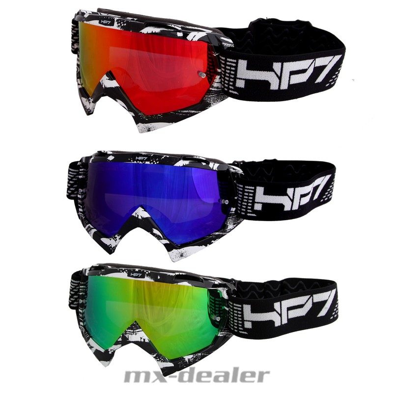 HP7 MX motocross Enduro Brille weiss verspiegelt Klarglas Crossbrille MTB BMX