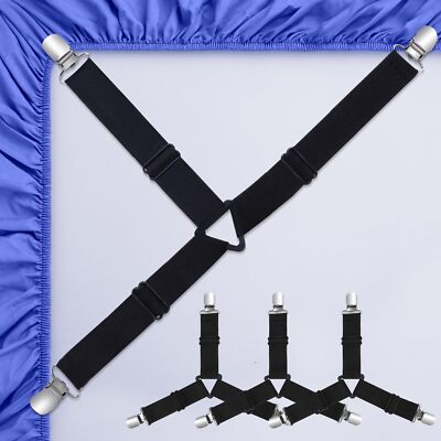 Bed Sheet Straps, 4 PCS Adjustable Elastic Clips - Fitted Sheet Straps, Non-S...