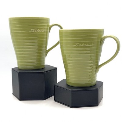 Starbucks Design House Stockholm Mug Set of 2 Green Stripe Ceramic 12oz Coffee