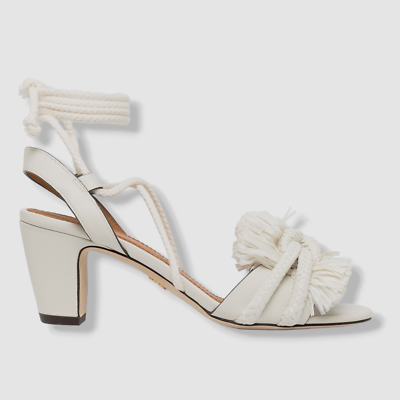 328 Tory Burch Women s White Knotted Rope Ankle Strap Sandal Shoes Size US 5