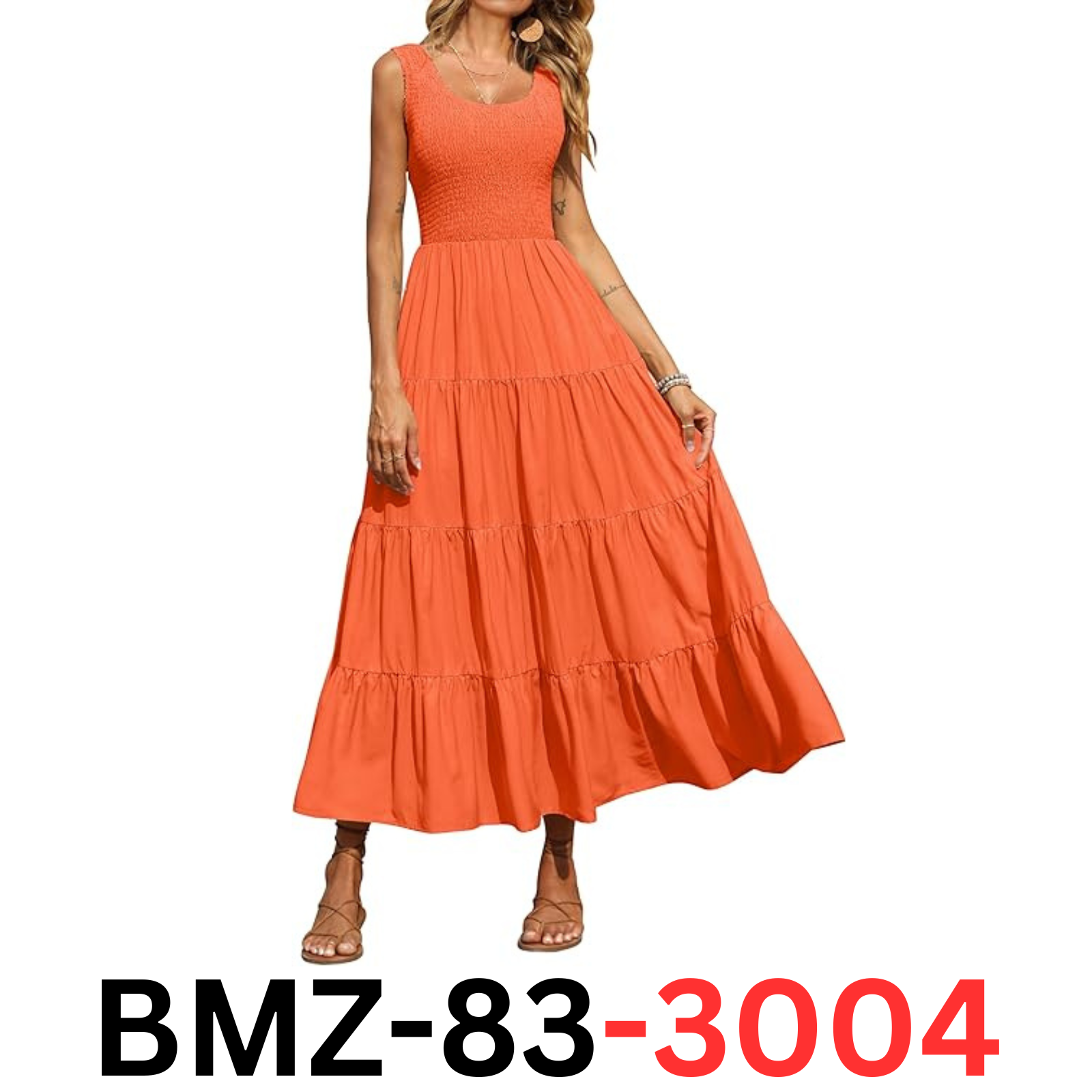 PRETTYGARDEN Women's 2023 Summer Bohemian Sleeveless Ruffle Maxi Dress, Orange M