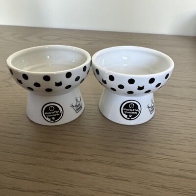 Set 2 New NECO ICHI Necoichi Mini Raised Cat Food Bowl Dishwasher Safe Porcelain