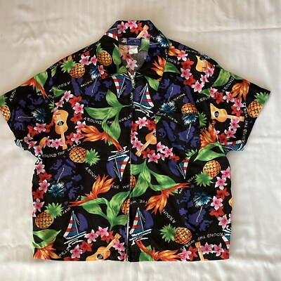 Ocean Pacific Short Sleeve Full Zip  Tropical Print Shirt