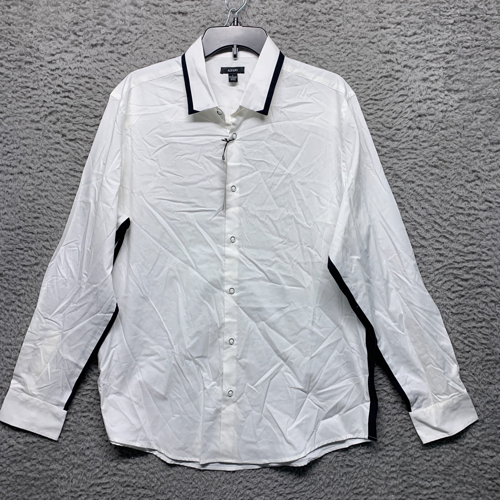 Alfani Shirt Mens XL White Black Striped Button Up Long