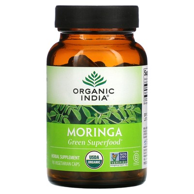 Organic India Moringa 90 Veggie Caps Без глютена, Органический, Веганский, Вегетарианский