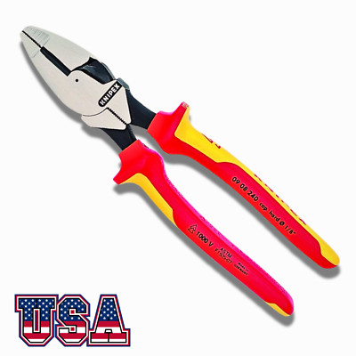 Knipex 9-12 Lineman's Pliers, Insulated 1000V Higt Leverage, 0908240