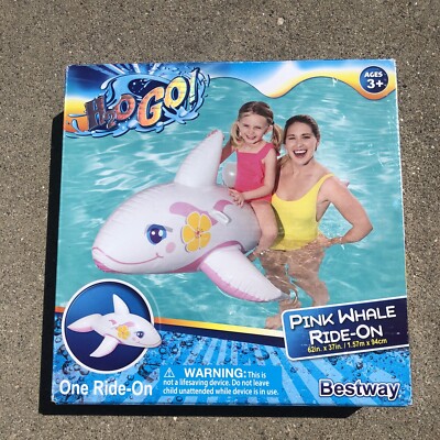 H2O Go Inflatable PINK WHALE RIDE-ON 62 x 37 Inches.