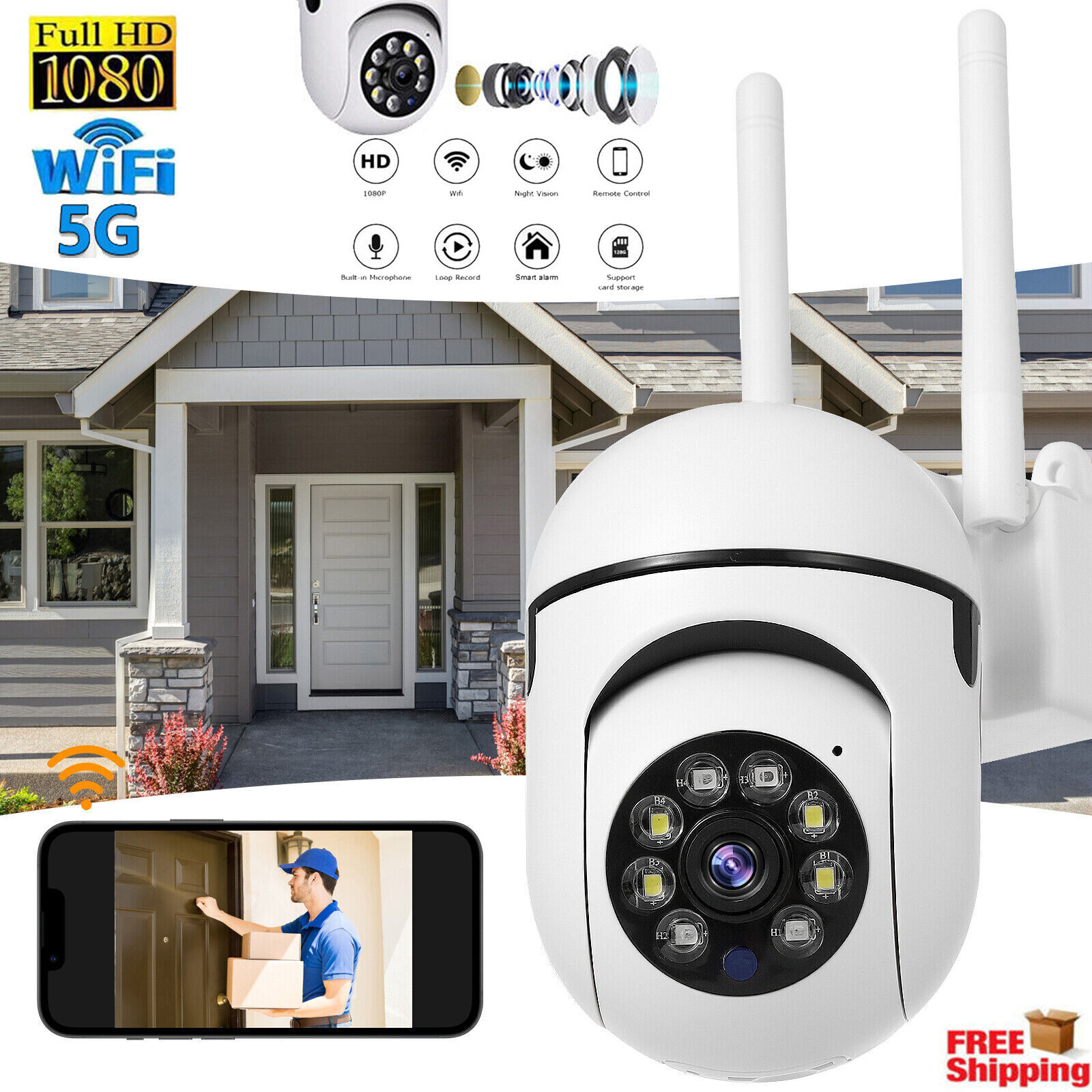 Outdoor Home Night Vision Cam 1080p Hd