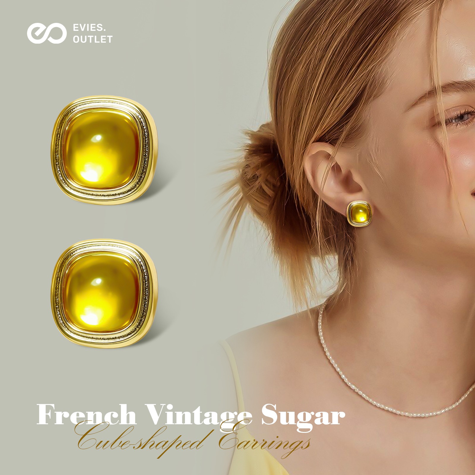 925 Silver French Vintage Sugar Cube Gold Plated Resin Earrings