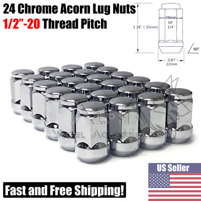 24 Chrome Bulge Acorn Lug Nuts 1/2''-20 Fits Dodge Viper Dakota Durango Nitro