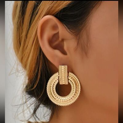 Textured Metal Round Drop Earrings