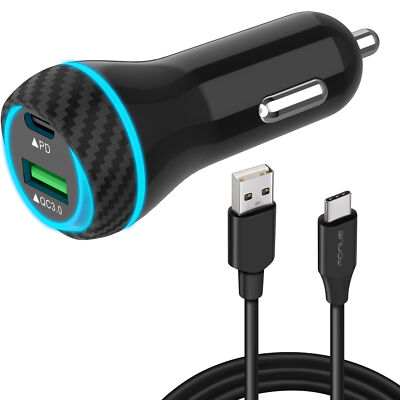 For Samsung Galaxy S20 S21 Plus Ultra QUICK CAR CHARGER 43W 2-PORT USB CABLE PD