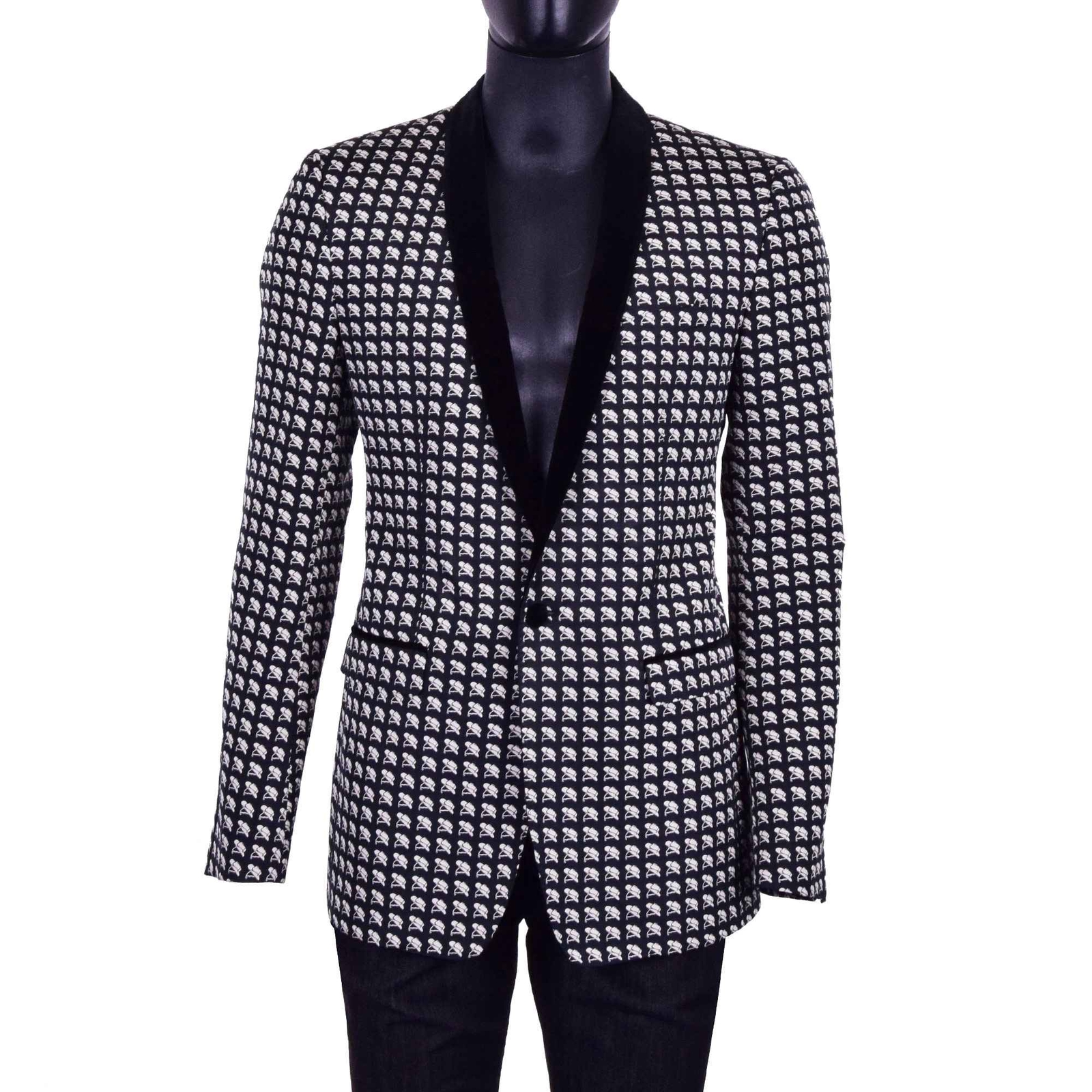 Dolce Gabbana Gold Blazer Sakko Tuxedo Mit Hut Print Samt Revers Schwarz Ebay