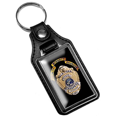 Alaska State Troopers Highway Patrol Retired Emblem Design Faux Leather Key Ring