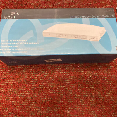 3Com OfficeConnect 8-Port Gigabit Switch- 3C1670800B New With Cords In Box