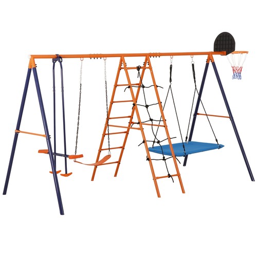 6-in-1 Kids Swing Set Backyard Playground Set Metal Swings Set for Kids Outdoor