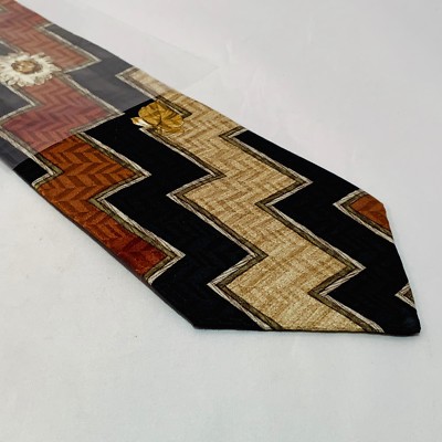Tom James Black Brown Gold Striped Pattern Silk Men's Necktie Sleeved D2
