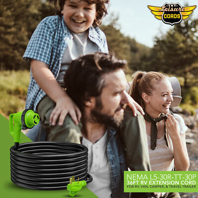 30AMP RV Power Cord 90 Degree Twist Locking 36' TT-30P to L5-30R Leisure Cords