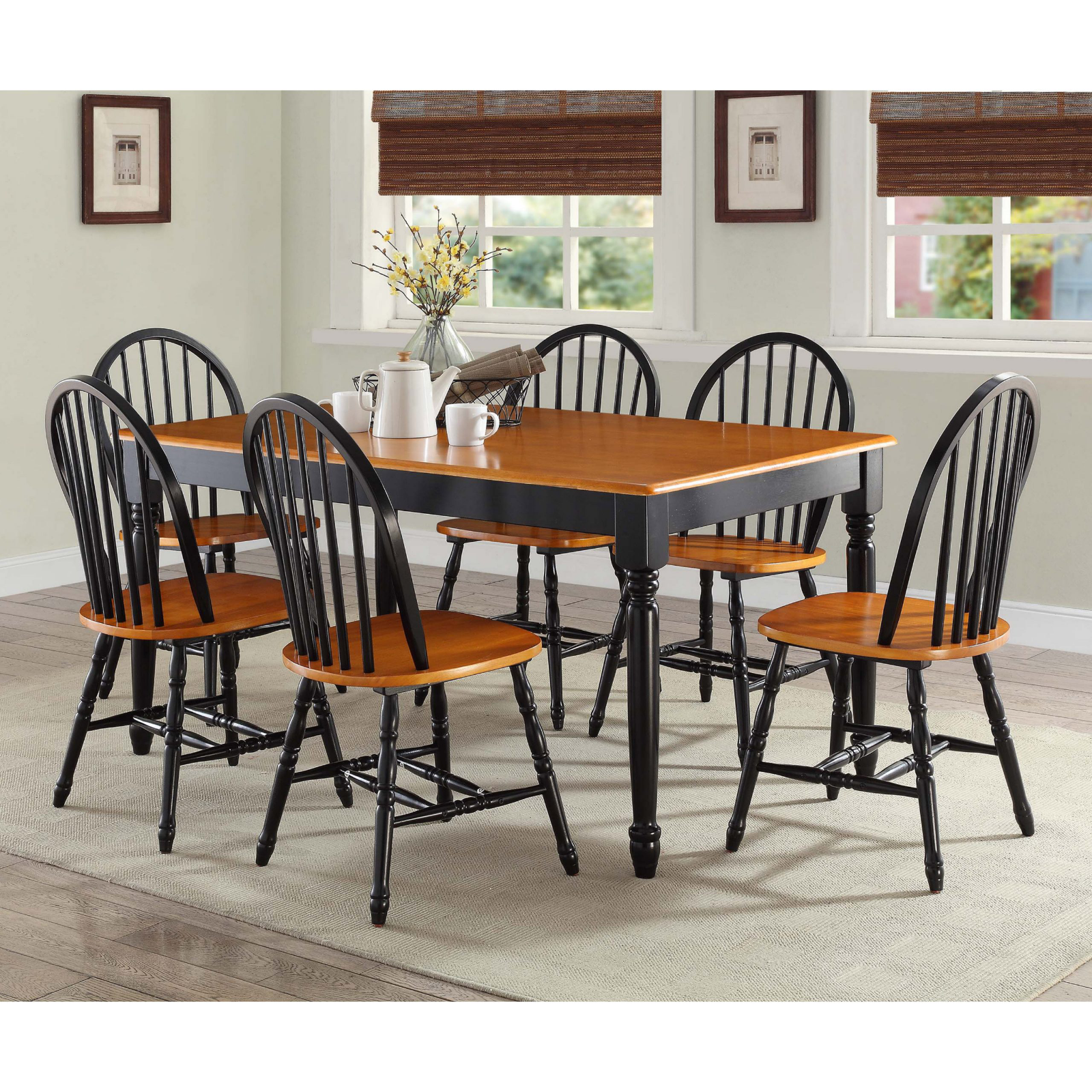 Farmhouse Country Wood Kitchen Tables And Chairs 7 Piece