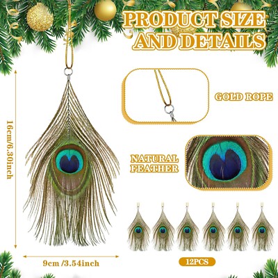 Syhood 12 Pcs Peacock Feather Ornaments Christmas Natural Peacock Bird Orname...