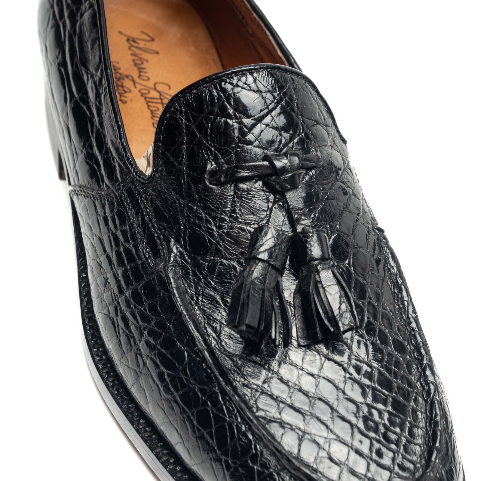 Pre-owned Santoni 10k$ Silvano Lattanzi Crocodile Alligator Shoes Uk: 8 Us: 9 Eu: 42 Tassle Black