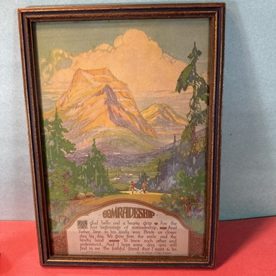 1926 BUZZA MOTTO Comradeship Boy Scout , Girl, Dog Edgar Guest Framed