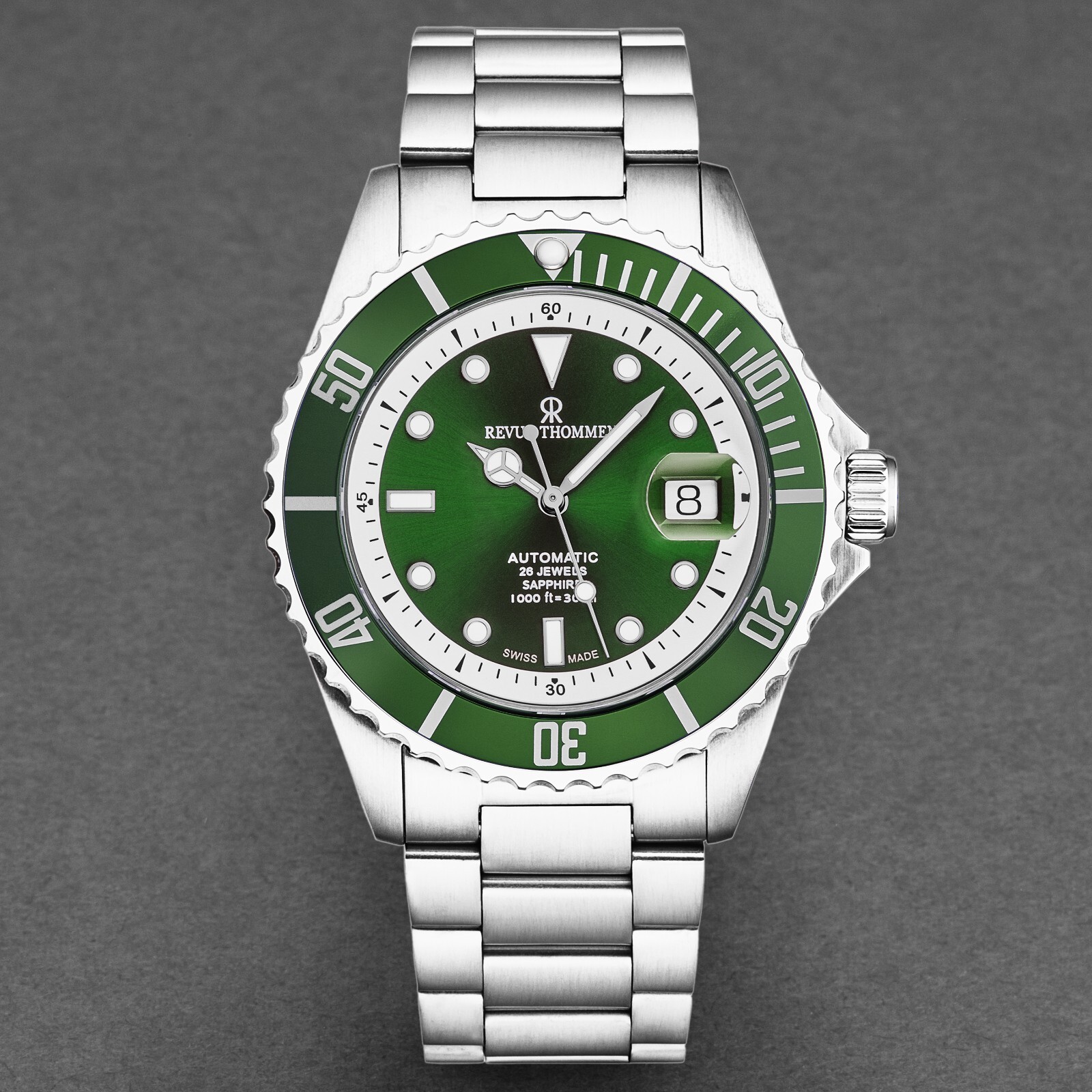 Pre-owned Revue Thommen Men's Diver Greendial Stainless Steel Automatic Watch 17571.2429