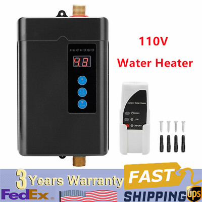 Electric Hot Tankless Water Heater Shower Instant Boiler Kitchen Bathroom 110V
