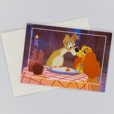 Lady and the Tramp Blank Notecard Walt Disney Gallery 4x5 Disney Kiss Dogs