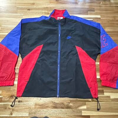 Nike Windbreaker Men s Medium 90S Vintage Red Blue Black Spell Out Color Block