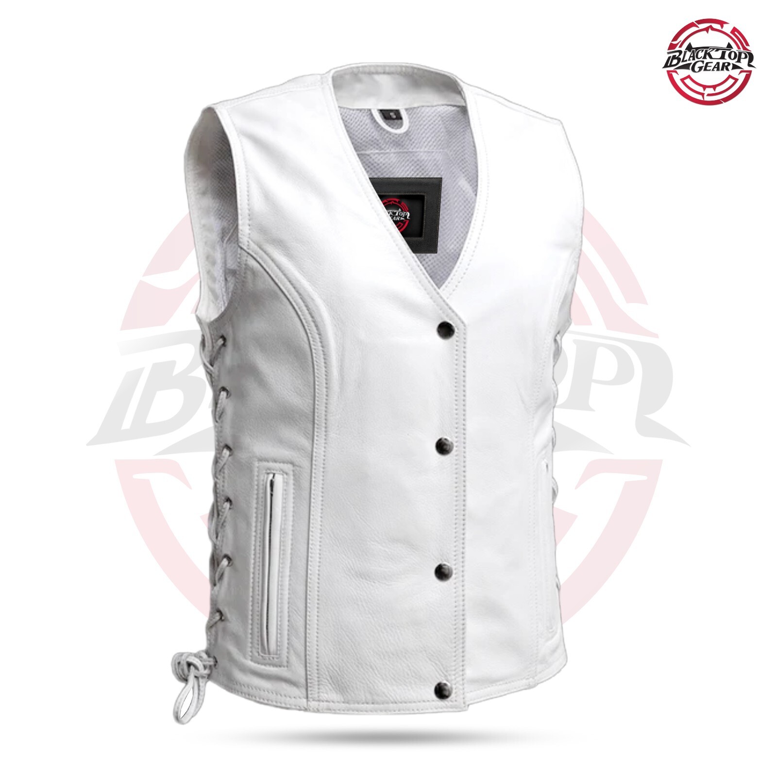 White Leather Vest - Women motorcycle Vest Gun Pockets, Easy