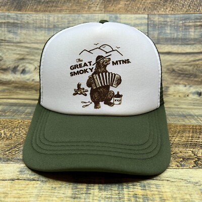 The Great Smoky Mountains Unisex Trucker Hat Olive Snapback Tennessee Ball Cap