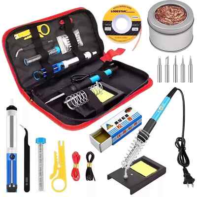 60W Electric Soldering Iron Tip Cleaner Welding Gun Tool Kit Solder Wire Wick