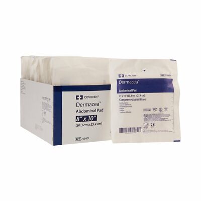 Covidien Dermacea Abdominal ABD Pad Sterile White 8 X 10  7198D 18 Ct