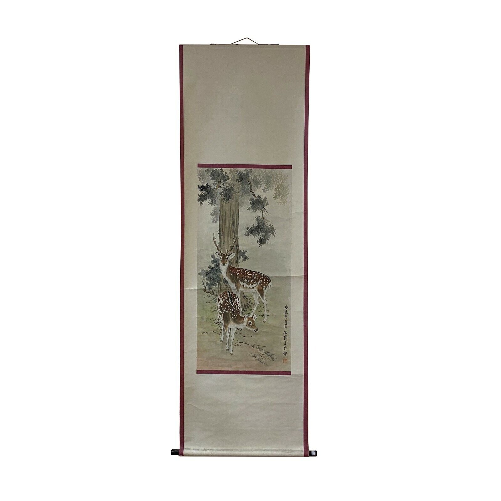 Vintage Chinese Color Ink Double Deer Scroll Painting Wall Art ws1977S Vintage Chinese Color Ink Double Deer Scroll Painting Wall Art ws1977S