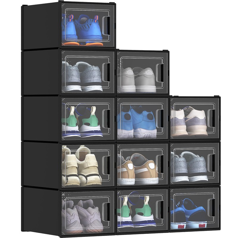 TAUS 12Pcs Shoe Storage Box Transparent Sneaker Organizer Stackable Medium