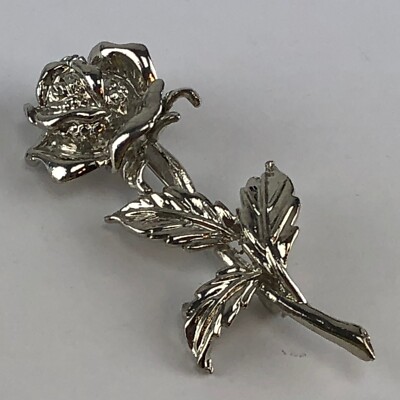 Brooch Silver Tone Rose