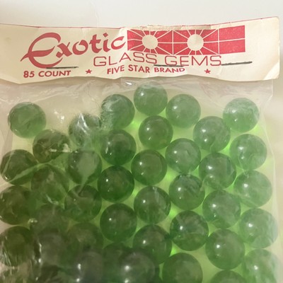 Vintage 85 MARBLES Green Exotic Glass Gems The Vitro-Agate Company FIVE STAR