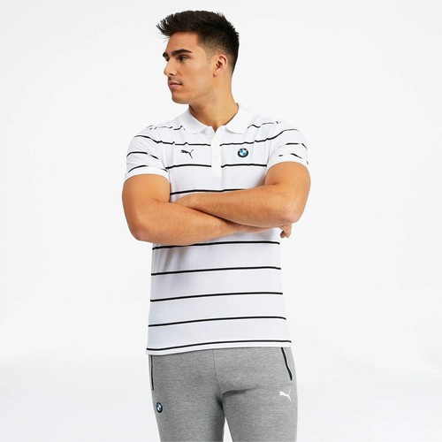 

[595456-02] Мужская полосатая футболка-поло Puma BMW Motorsport, Белый