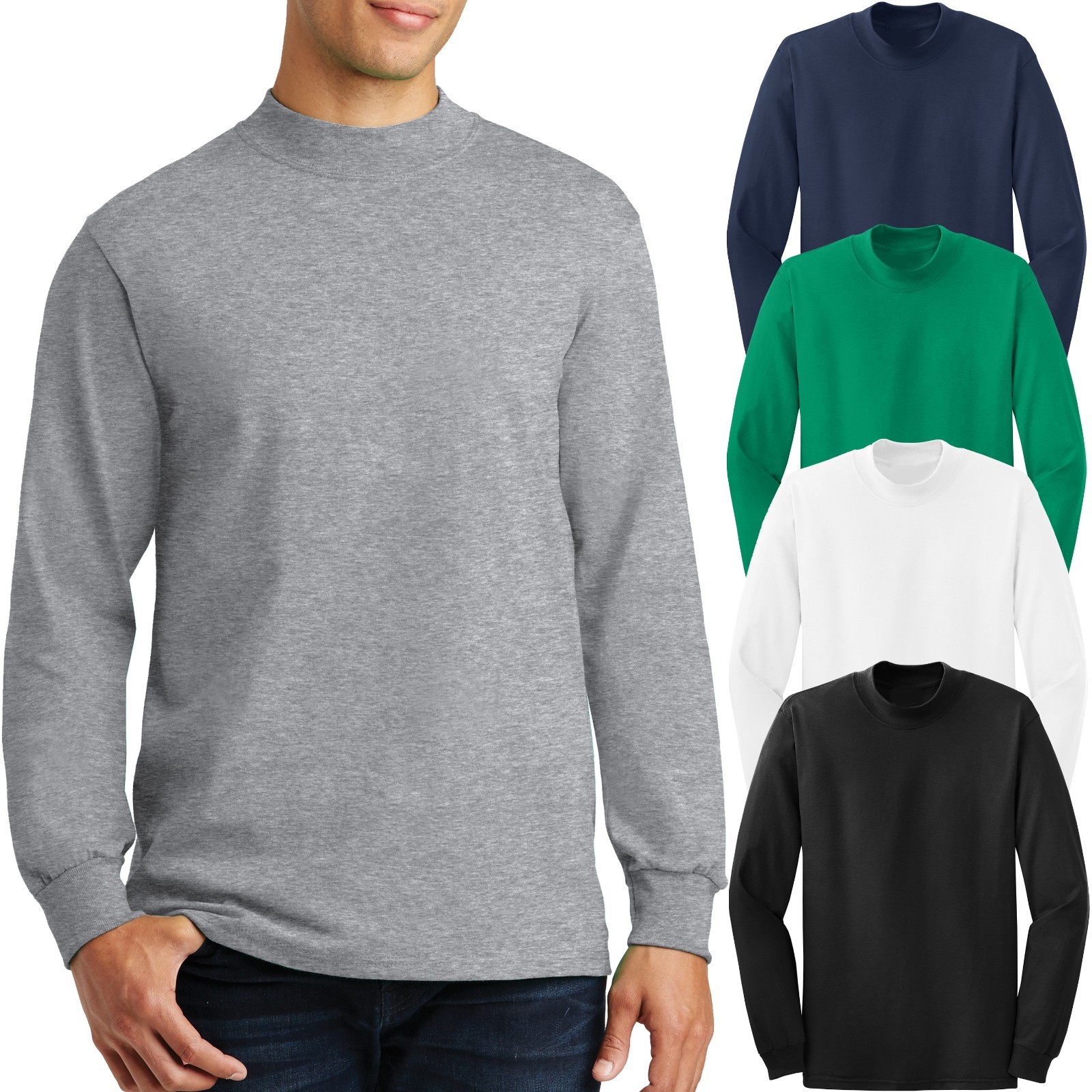 Mens Cotton Mock TURTLE NECK Long Sleeve T-Shirt Golf S-XL,2XL, 3XL, 4XL  NEW | eBay