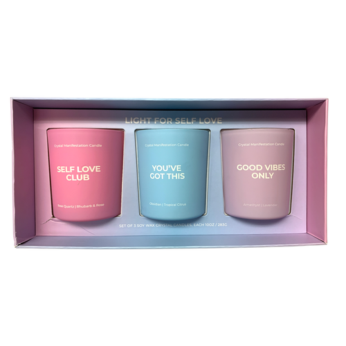 Jill Zarin Home Light for Self Love Manifestation Candle Set with Three Crystals